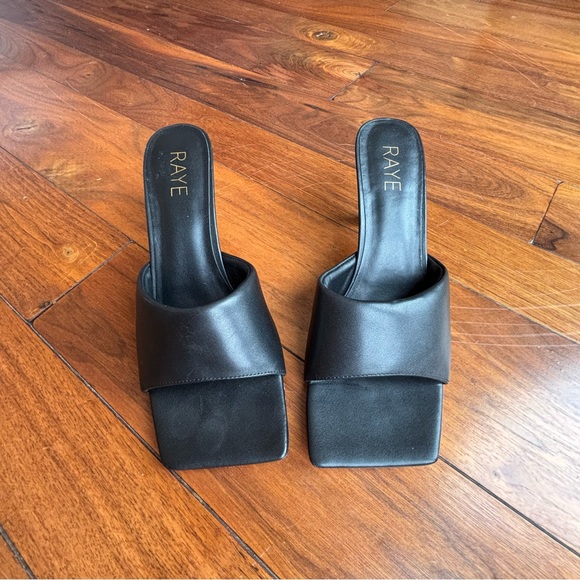 RAYE Abie Heel in Black Slip on Mules Square Toe 8 - Picture 5 of 9